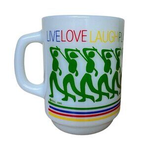 RARE Vintage 1980 Anchor Hocking Golf Mug Glass Live Love Laugh Play Rainbow